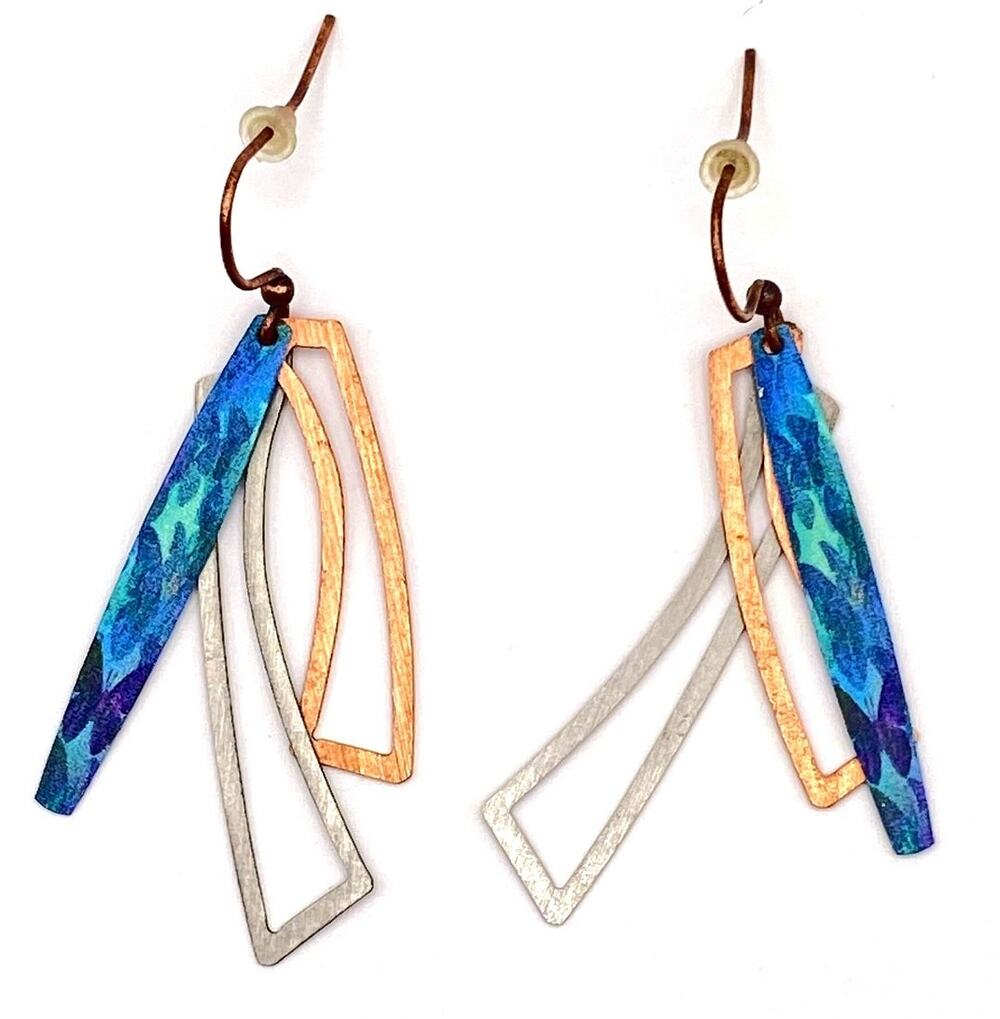 Handmade DC DESIGNS FCE Blue Stainless Steel Copper Earrings Long Dangle Drop